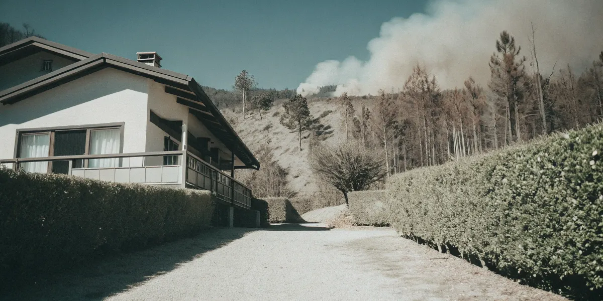 A home with trimmed landscaping that meets fire clearance requirements for defensible space.