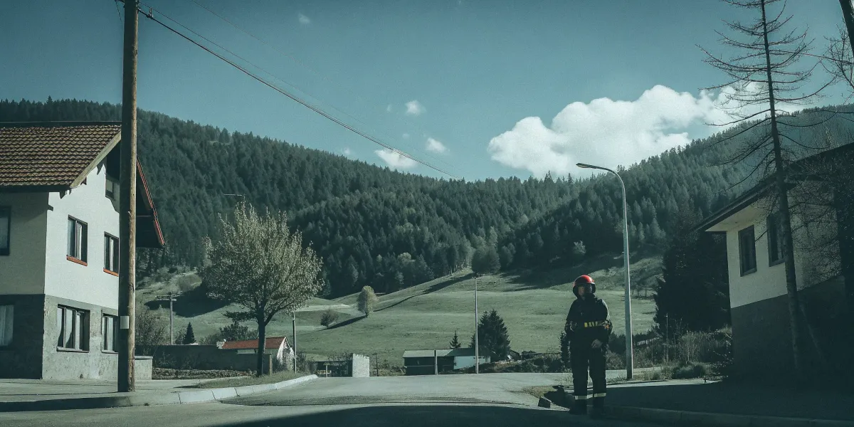A firefighter conducting a free wildfire risk assessment for a home.