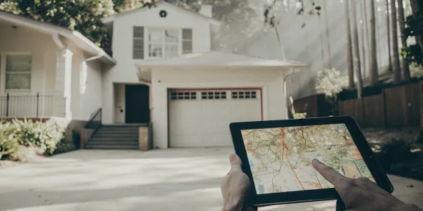 A person using one of the best home wildfire risk assessment tools on a tablet.